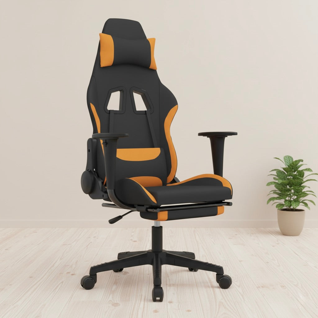 Fotel gamingowy z masażem USB – czarno-pomarańczowy komfort