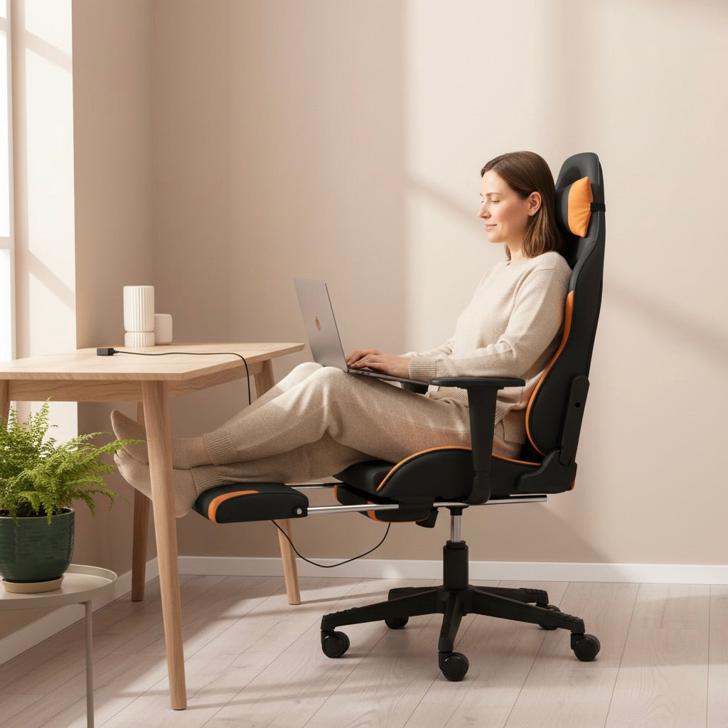 Fotel gamingowy z masażem USB – czarno-pomarańczowy komfort