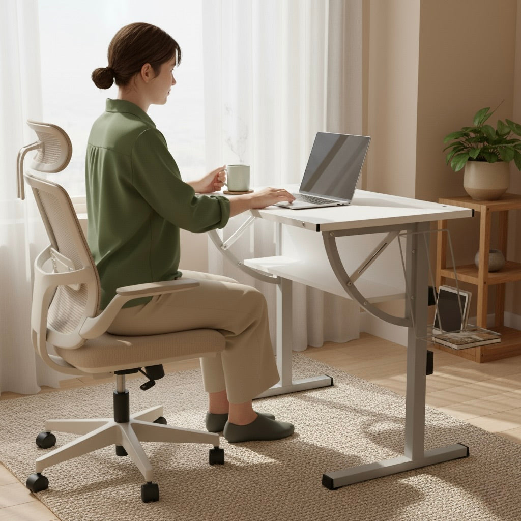 Biurko regulowane białe i szare – nowoczesny design i komfort