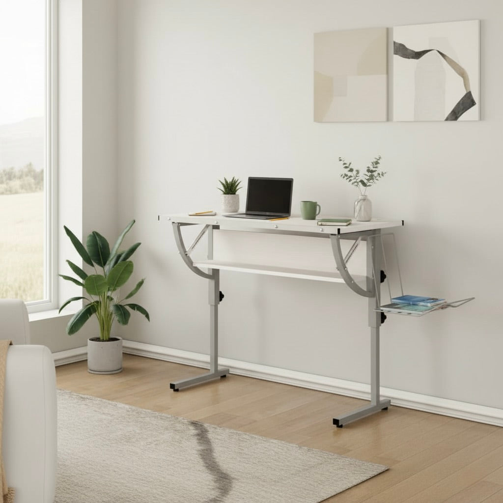 Biurko regulowane białe i szare – nowoczesny design i komfort